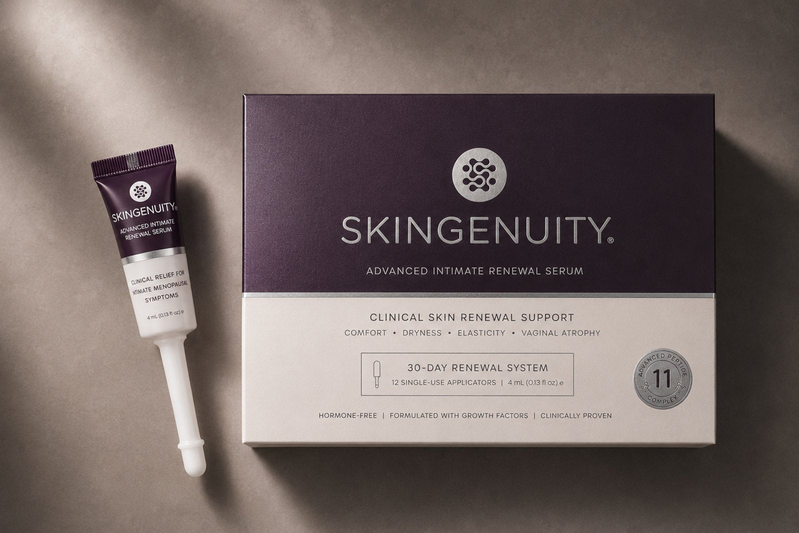 AIRS Advanced Intimate Renewal Serum tube and box by SkinGenuity